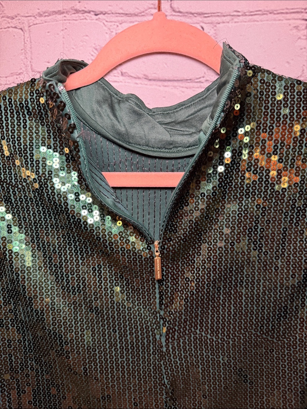 Michael Kors Emerald Green Sequin Mock Neck Top - Picture 3 of 9